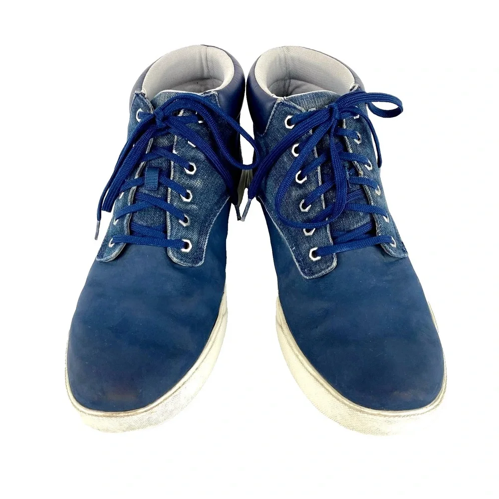 Timberland Hi Top Sneakers Mens 13 Blue Nubuck Leather and Denim 47 Tennis Shoes